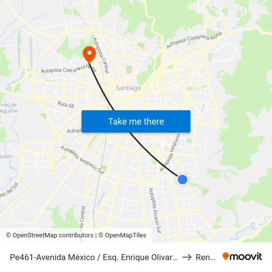 Pe461-Avenida México / Esq. Enrique Olivares to Renca map