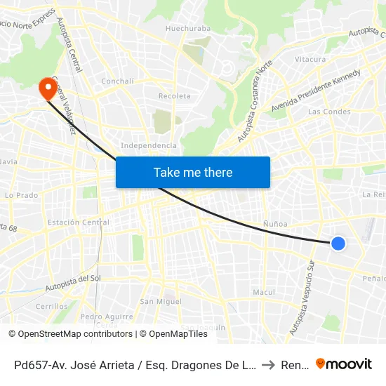 Pd657-Av. José Arrieta / Esq. Dragones De La Reina to Renca map