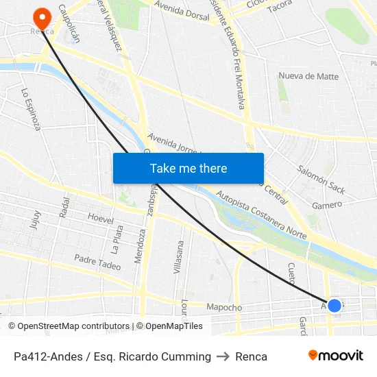 Pa412-Andes / Esq. Ricardo Cumming to Renca map