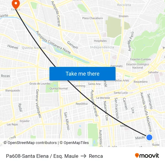 Pa608-Santa Elena / Esq. Maule to Renca map