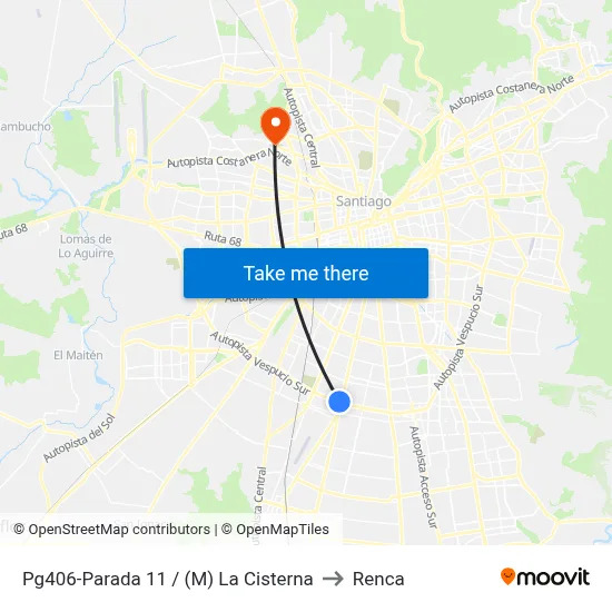 Pg406-Parada 11 / (M) La Cisterna to Renca map