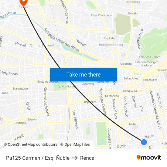 Pa125-Carmen / Esq. Ñuble to Renca map