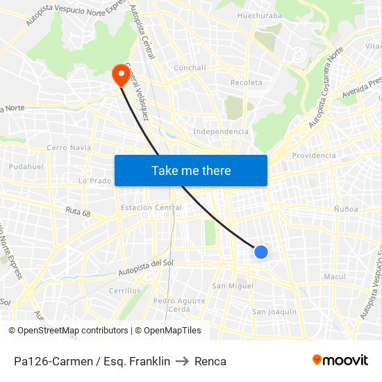 Pa126-Carmen / Esq. Franklin to Renca map