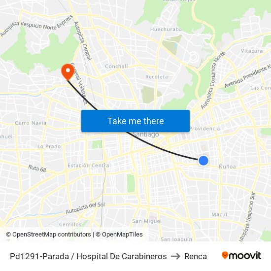 Pd1291-Parada / Hospital De Carabineros to Renca map