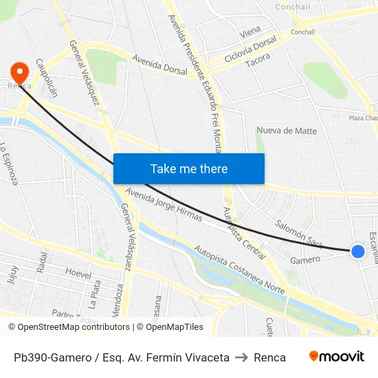 Pb390-Gamero / Esq. Av. Fermín Vivaceta to Renca map
