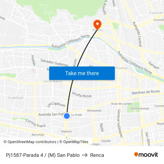 Pj1587-Parada 4 / (M) San Pablo to Renca map
