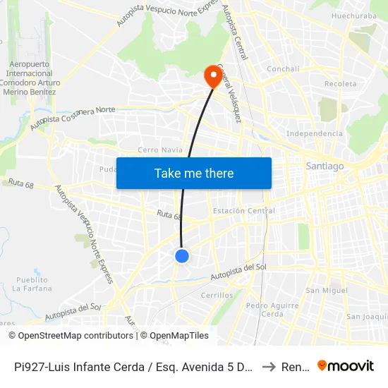 Pi927-Luis Infante Cerda / Esq. Avenida 5 De Abril to Renca map