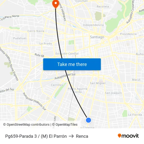 Pg659-Parada 3 / (M) El Parrón to Renca map
