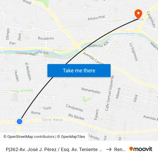 Pj362-Av. José J. Pérez / Esq. Av. Teniente Cruz to Renca map