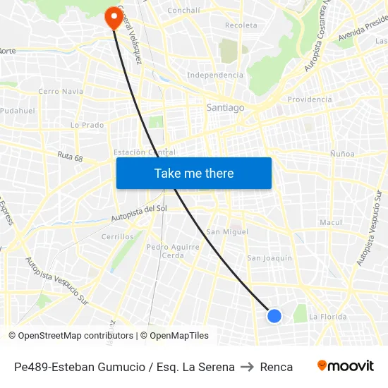 Pe489-Esteban Gumucio / Esq. La Serena to Renca map