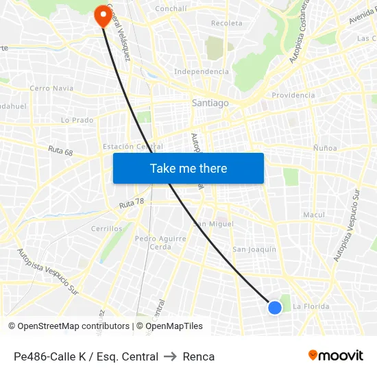Pe486-Calle K / Esq. Central to Renca map