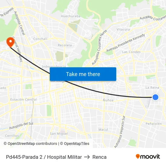 Pd445-Parada 2 / Hospital Militar to Renca map