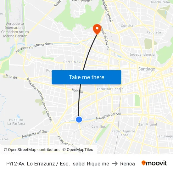 Pi12-Av. Lo Errázuriz / Esq. Isabel Riquelme to Renca map