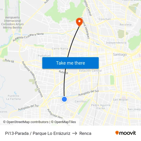 Pi13-Parada / Parque Lo Errázuriz to Renca map