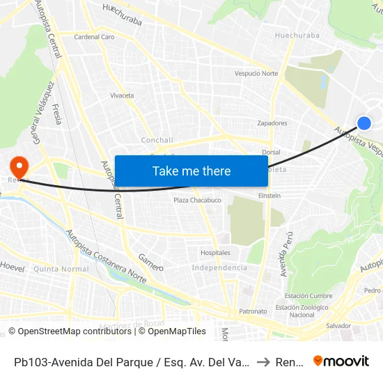 Pb103-Avenida Del Parque / Esq. Av. Del Valle to Renca map