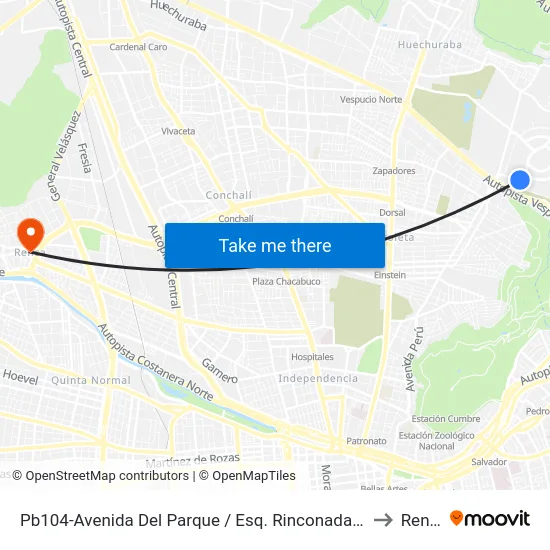 Pb104-Avenida Del Parque / Esq. Rinconada El Salto to Renca map