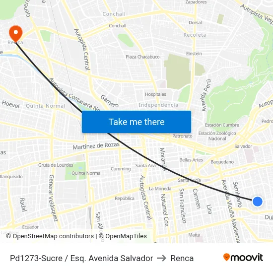 Pd1273-Sucre / Esq. Avenida Salvador to Renca map