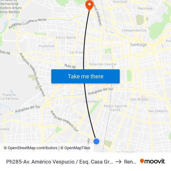 Ph285-Av. Américo Vespucio / Esq. Casa Grande to Renca map