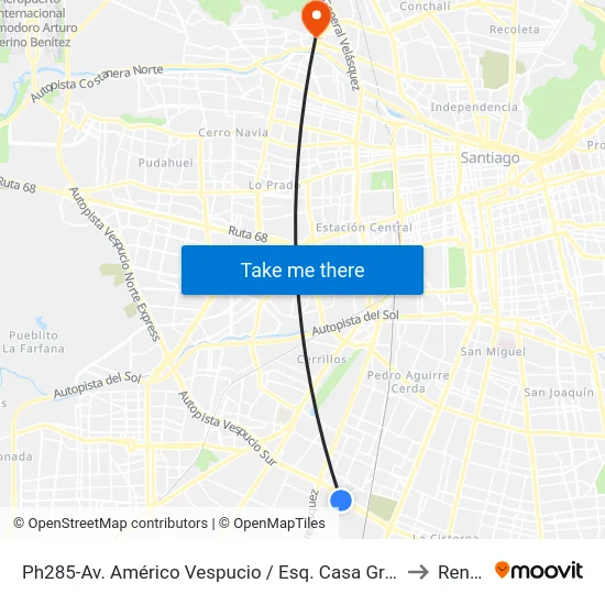 Ph285-Av. Américo Vespucio / Esq. Casa Grande to Renca map