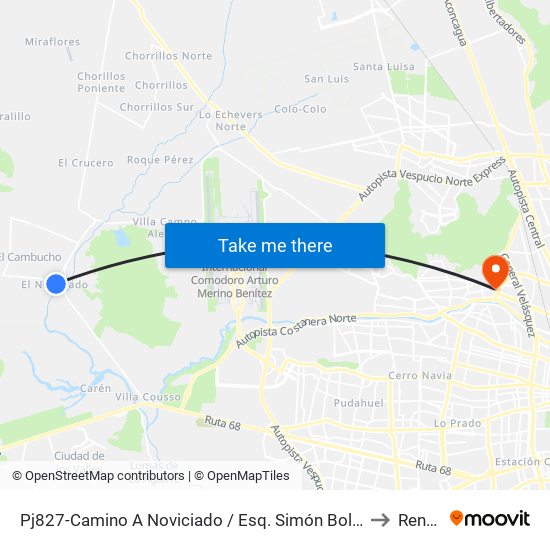 Pj827-Camino A Noviciado / Esq. Simón Bolívar to Renca map