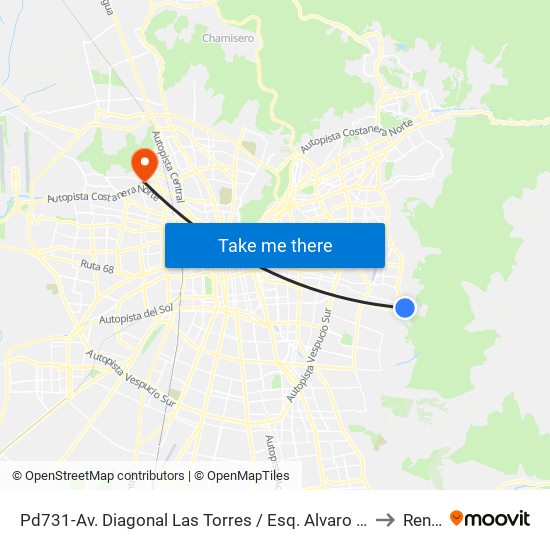 Pd731-Av. Diagonal Las Torres / Esq. Alvaro Casanova to Renca map