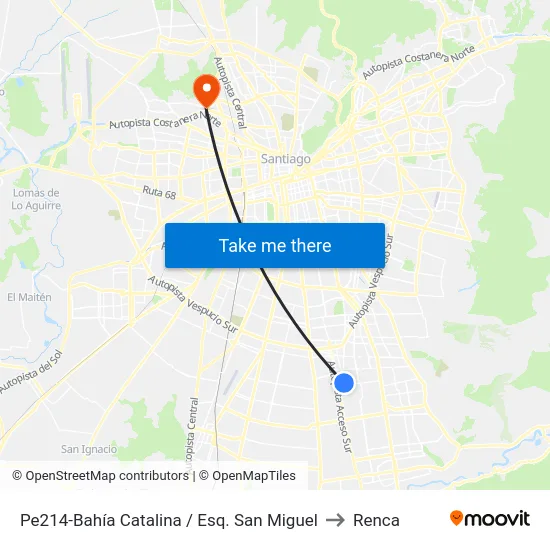 Pe214-Bahía Catalina / Esq. San Miguel to Renca map