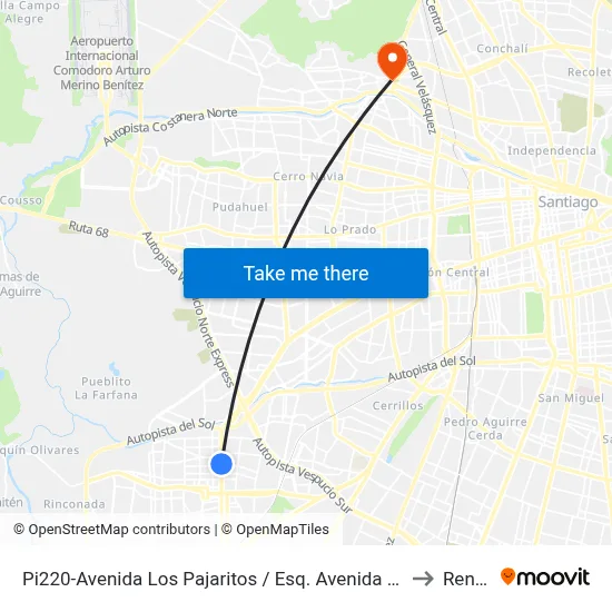 Pi220-Avenida Los Pajaritos / Esq. Avenida Chile to Renca map