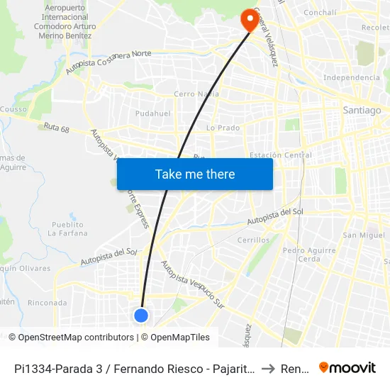 Pi1334-Parada 3 / Fernando Riesco - Pajaritos to Renca map
