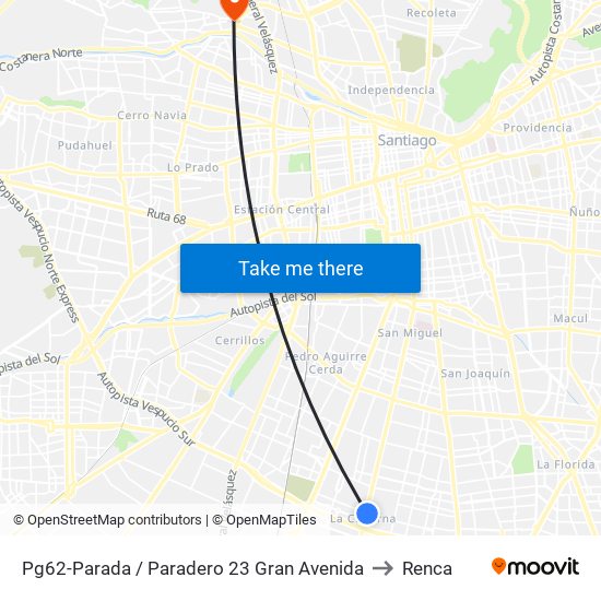 Pg62-Parada / Paradero 23 Gran Avenida to Renca map