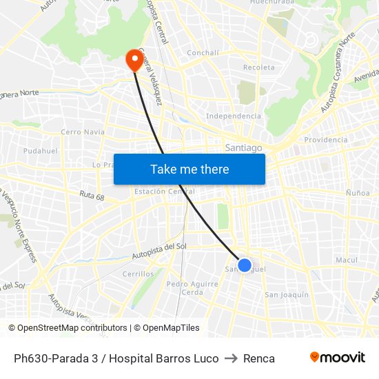 Ph630-Parada 3 / Hospital Barros Luco to Renca map