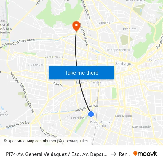 Pi74-Av. General Velásquez / Esq. Av. Departamental to Renca map