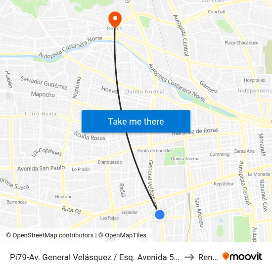 Pi79-Av. General Velásquez / Esq. Avenida 5 De Abril to Renca map
