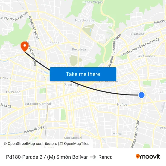 Pd180-Parada 2 / (M) Simón Bolívar to Renca map
