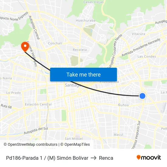 Pd186-Parada 1 / (M) Simón Bolívar to Renca map