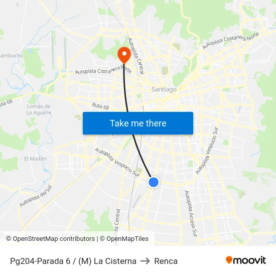 Pg204-Parada 6 / (M) La Cisterna to Renca map