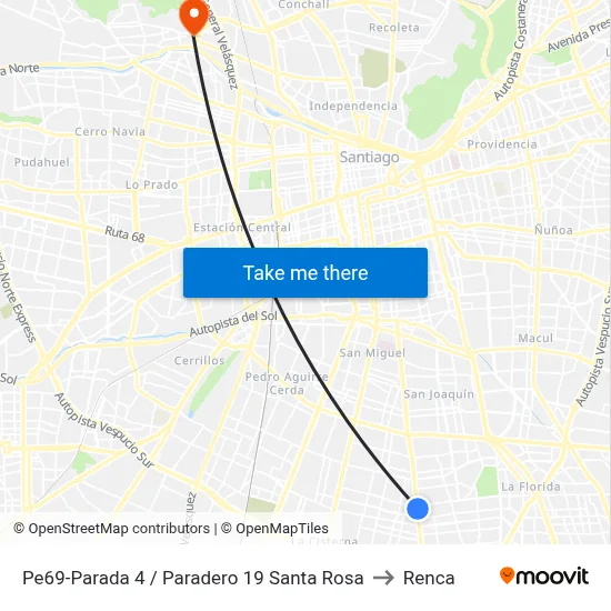 Pe69-Parada 4 / Paradero 19 Santa Rosa to Renca map