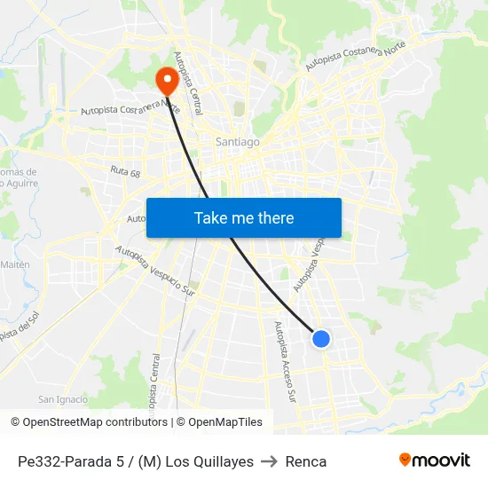 Pe332-Parada 5 / (M) Los Quillayes to Renca map