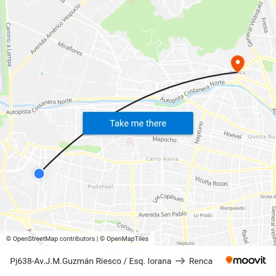 Pj638-Av.J.M.Guzmán Riesco / Esq. Iorana to Renca map
