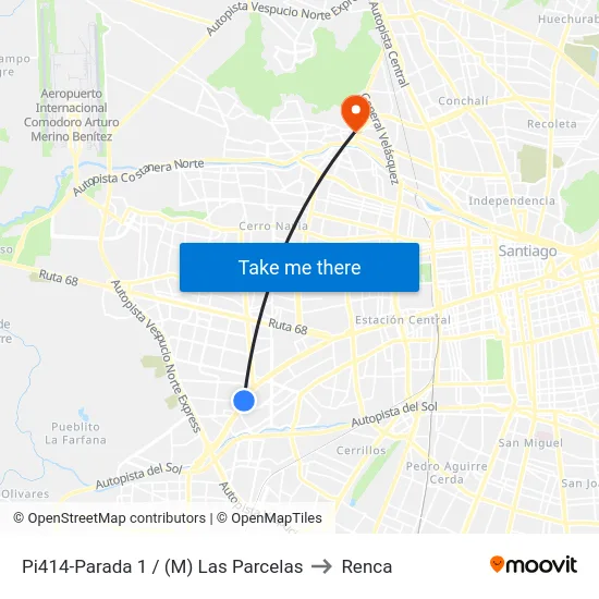 Pi414-Parada 1 / (M) Las Parcelas to Renca map