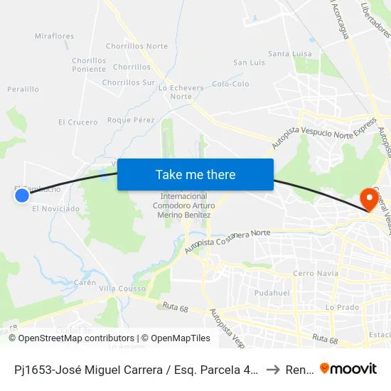 Pj1653-José Miguel Carrera / Esq. Parcela 45 Km. 0.3 to Renca map