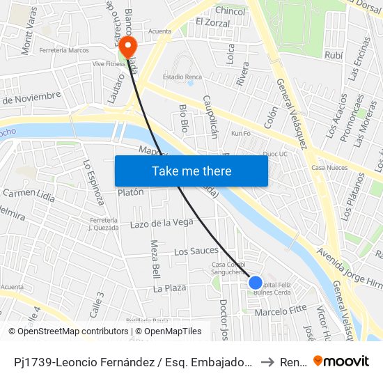 Pj1739-Leoncio Fernández / Esq. Embajador Gómez to Renca map