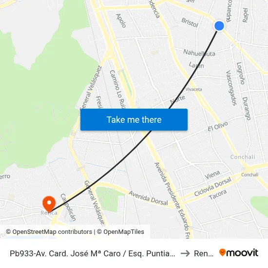 Pb933-Av. Card. José Mª Caro / Esq. Puntiagudo to Renca map