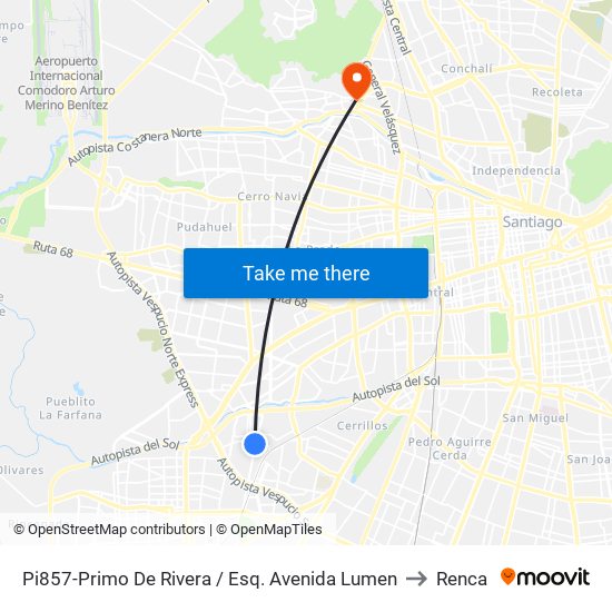 Pi857-Primo De Rivera / Esq. Avenida Lumen to Renca map