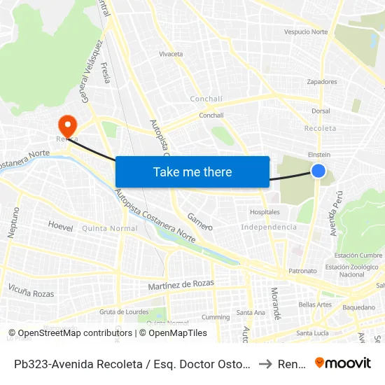 Pb323-Avenida Recoleta / Esq. Doctor Ostornol to Renca map