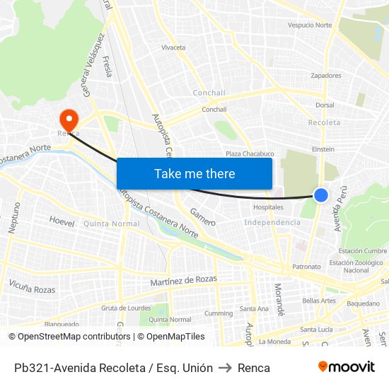 Pb321-Avenida Recoleta / Esq. Unión to Renca map