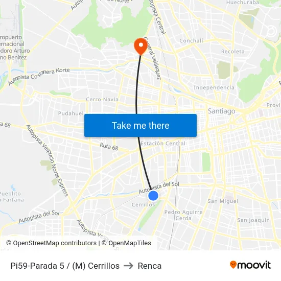 Pi59-Parada 5 / (M) Cerrillos to Renca map