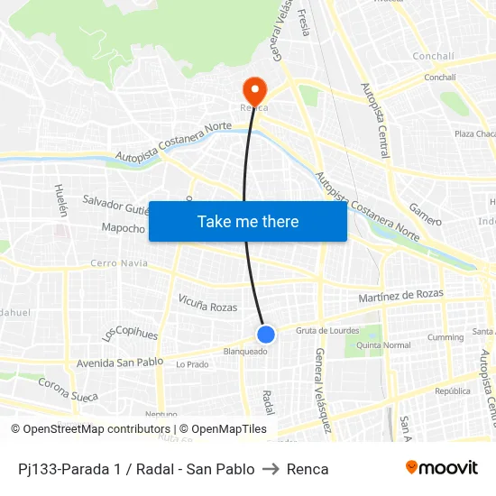 Pj133-Parada 1 / Radal - San Pablo to Renca map