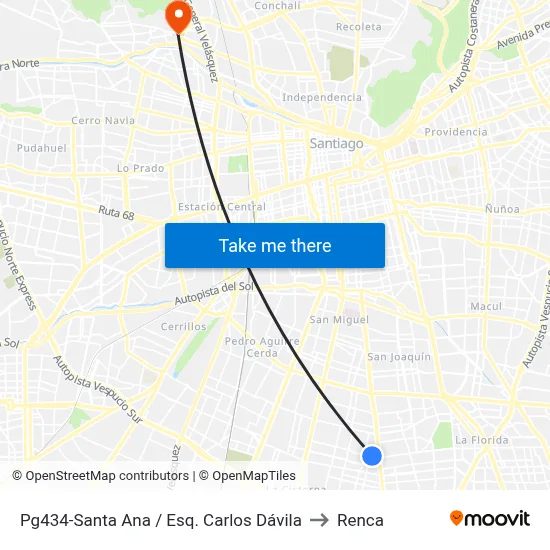 Pg434-Santa Ana / Esq. Carlos Dávila to Renca map