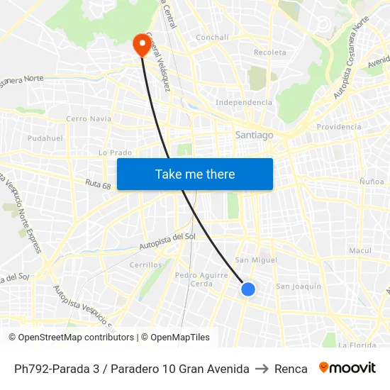 Ph792-Parada 3 / Paradero 10 Gran Avenida to Renca map