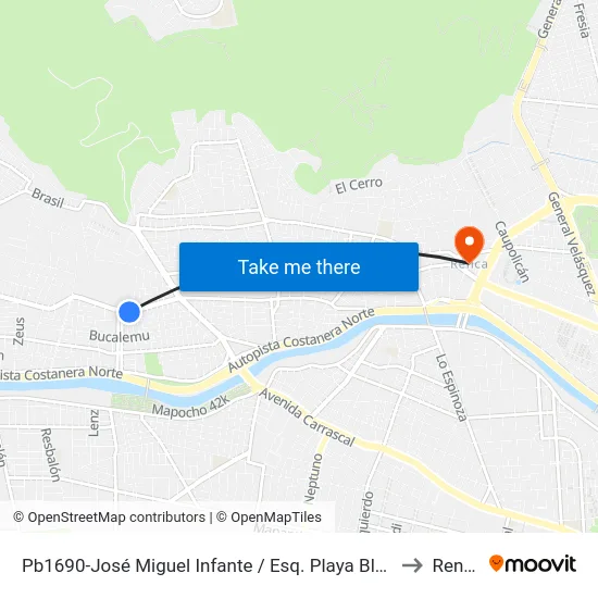 Pb1690-José Miguel Infante / Esq. Playa Blanca to Renca map